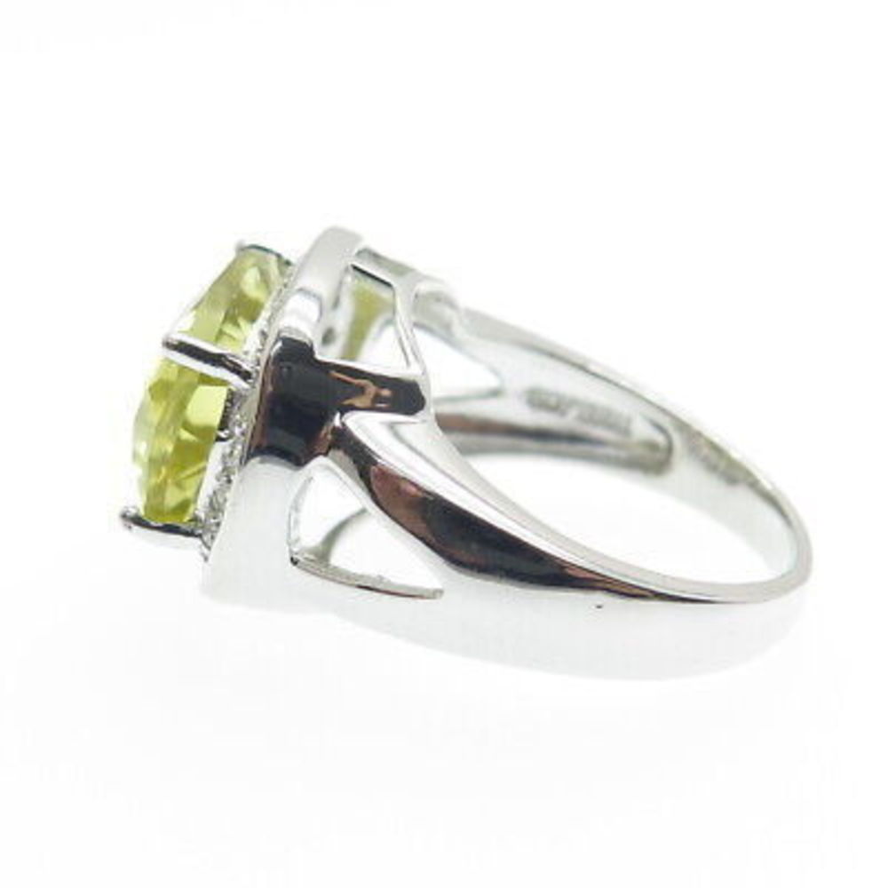 925 Sterling Silver Real Round-Cut Diamond & Lime Citrine Ring Size 7.25 - Picture 6 of 9